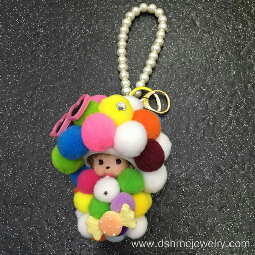 Monchichi Pearl Keychain Customized DIY Rainbow Ball Keyring